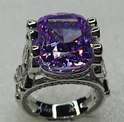 China TRENDY CLASSIC ELEGANT fashion jewelry dainty 925 sterling silver rings Ice Cut Lavender Cushion zircon ring luxury ring 9k/14k/18k gold ring for sale