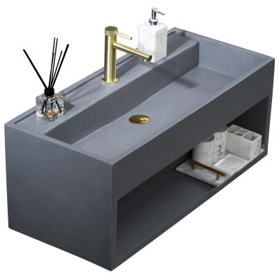 China Hung Wash Basin Wall Vanity Artificial Basin Stone Wall Hung Rectangle Console Sink Bathroom High Quality Eco-friendly for sale