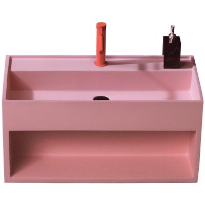 China Solid Exterior Wall Hung Rectangle Console Sink Wall Hung Bathroom Sink Wall Hung Resin Cast Stone Wash Eco-friendly Cabinet Sink for sale