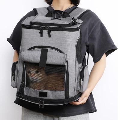 China Waterproof Pet Carrier Backpack Folding Stored Bag With Ventilated Design Washable Pad For Small Dogs Travel Hiking Outdoor for sale