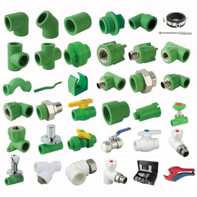 China Corrosion Resistant Ppr Fittings Pipes PPR Polypropylene PN25 Tubing Fittings Green White 20-110MM Materials Pipe Fittings for sale