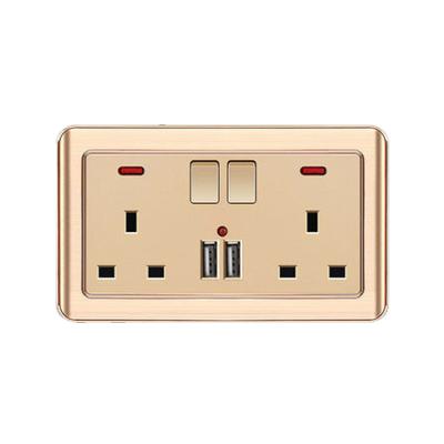 China Other 86 Hidden Gold 13A UK Standard Wall Socket With Wall Switch USB Dual Sound Fashionable Sockets Universal Socket 146 Pin for sale