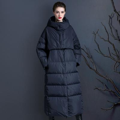 China Waterproof new winter 2021 medium and loose long coat thickened white duck down jacket women's bread jacket for sale