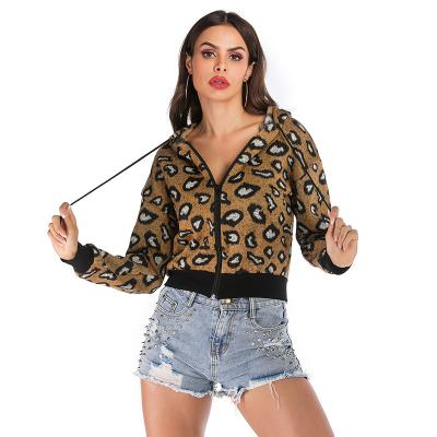 China 2021 Autumn Leopard Print Anti-Shrink Loose Sleeve Hooded Short Coat Jacket For Women for sale