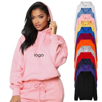 China Anti-wrinkle Women Cotton Knitted Pink Hoodies Pullover Autumn Oversize Crew Neck Women Custom Printed Sweatshirt Hoodies for sale