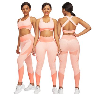 China 2021 Fashion Sports Seamless Bra High Waist Breathable Yoga Leggings 2 Piece Women Yoga Sport Set for sale