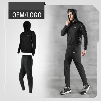 China Men's Casual Loose Fit Fitness Suit Breathable Sports Running Outdoor Morning Hooded Coat Pants Running Suit Quick Drying Two Piece Set for sale