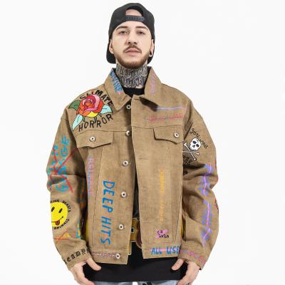 China 2021 autumn new QUICK DRY winter fashion brand flame rose embroidery graffiti graffiti denim jacket jacket men skeleton for sale