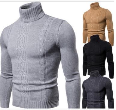 China Anti-wrinkle 2021 Autumn Men's High Neck Sweater Fashion Men's Slim Youth Sweater for sale