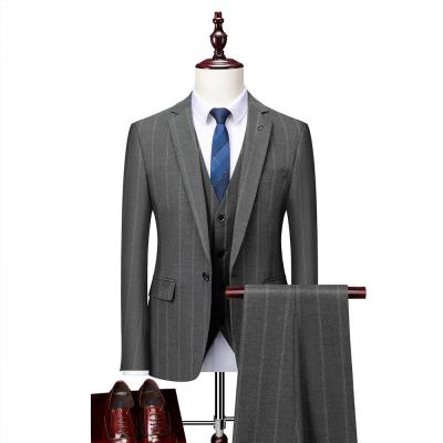 China High Quality Dark Gray Stripped Anti-Wrinkle Men 3 Piece Business Formal Suits For Men for sale