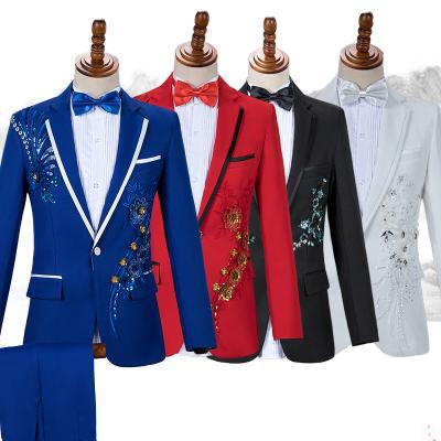 China Fashion Embroidered Men's Anti-Wrinkle Suit Blue Men's Slim Men's Suit Show Customization for sale