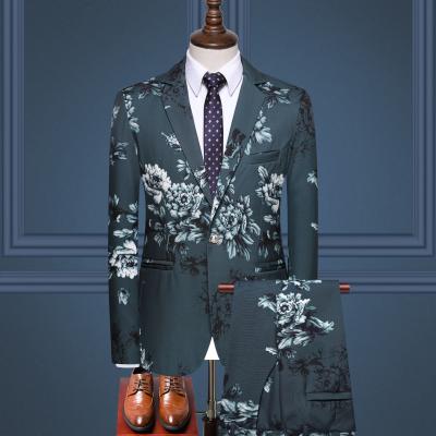 China Anti-wrinkle Amazon Spring and Autumn New Men Bar Suit Floral Party Suit Men's Two Piece Set for sale