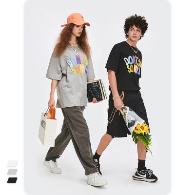 China 2021 Summer New Three-dimensional Anti-wrinkle Spring and Color Letters Hip Hop Loose Short Sleeve Men's T-shirt for sale