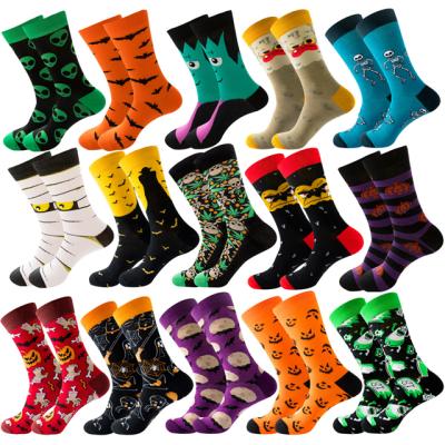 China QUICK DRY Novelty Haloween Skeleton Bats Mens Womens Crew Socks Adult Unisex Adult Spooky Pumpkin Pattern Jacquard Halloween Socks for sale