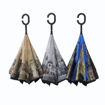 China Minimalist Digital Printing Reverse Umbrella Detail Customized Umbrella C-handle Open Hand Umbrella for sale