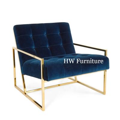 China Handmade Lounge Chair Well Polished Navy Hotel Lounge Modern Gold Frame New Design Stainless Steel Casual Armchair for sale