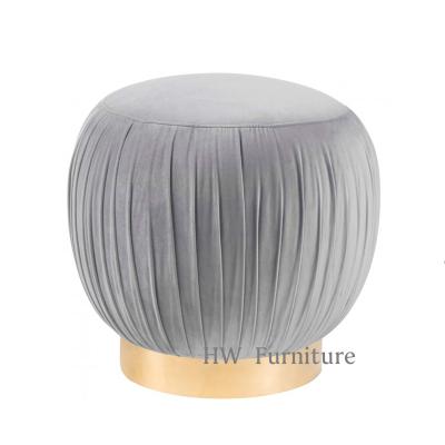 China Sofa Chair Round Ottoman Velvet Footstool Stool With Stainless Steel Base For Living Room Furniture for sale