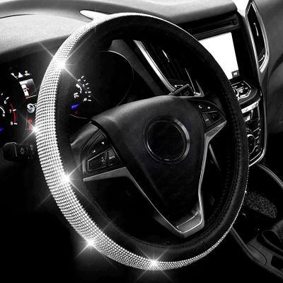 China Perfectly fit luxury steering wheel cover for cars leather steering wheel cover with rhinestones for sale