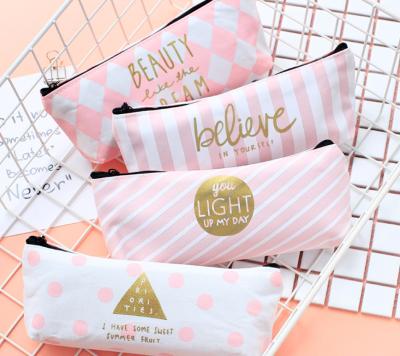 China School Pen Bags Striped Canvas Pencil Cases Large Capacity Cute Multifunctional Pencil Case School Bag for sale