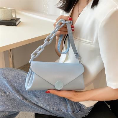 China 2021 Summer New Private Label Leather Single Fold Logo Shoulder Bag Custom Fashion Long Small Square Bag for sale