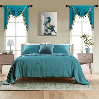 China Wholesale Blackout Designs Luxury Elegant Teal Curtain Cloth Valance Bedroom Window Cloth Curtain for sale