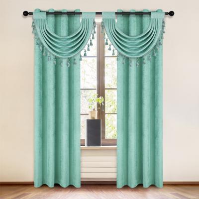 China Blackout Aqua Green Chenille Decoration Curtain Living Room Macrame Doorway Curtain Valance Designs for sale