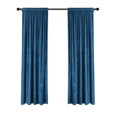 China Blackout Wholesale Market Ready Made Blue Chenille Window Curtain Panels For Luxury Living Room for sale