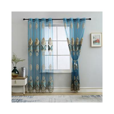 China Home Decor Peacock Blue Best Quality Ready Made Voile Fabrics Window Curtains And Sheer Tulle Textiles for sale