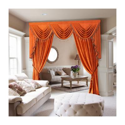 China Orange Blackout Blackout Chenille Curtain Fabric Fabric With Beads Valance Luxury Living Room Drapes With Attached Valance for sale