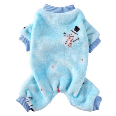 China Wholesale Sustainable Fall Four Legged Flannel Snowman Christmas Blue Pet Clothes for sale