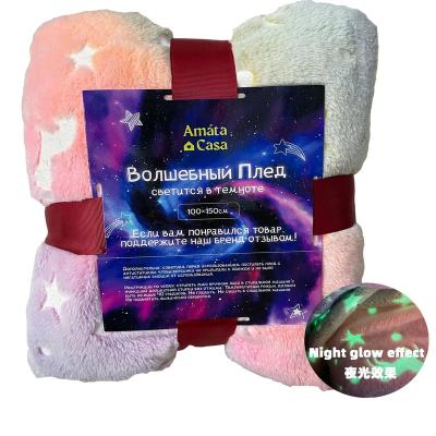 China Double Size Folded Hot Sale Cheap Starry Nights Shear Flannel Fluorescent Magic Luminous Glow In Dark Blankets for sale