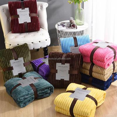 China Solid Rectangle Folded Reversible Stripes Flannel Blanket Design Microfiber Polyester Soft Comfortable Blanket Manufacturerfor For Sofa Chair for sale