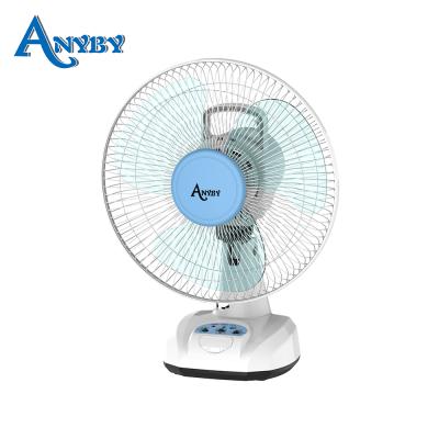 China AC/DC Powered 3 Speed ​​Oscillating Fan Maker 12 Inch Solar Rechargeable AC DC Table Fan With Led Light for sale