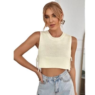 China Anti-pilling femme knitwear l.a.girl cos knot side crop sweater vest pullovers knitted cardigan women sweater for sale