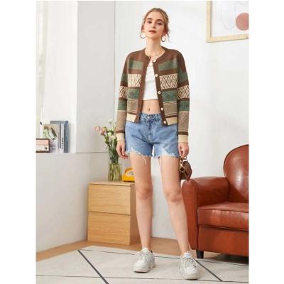 China Anti-wrinkle Geo pattern drop shoulder cardigan wit knitted sweate plus size sweaters cos female women sweater for sale