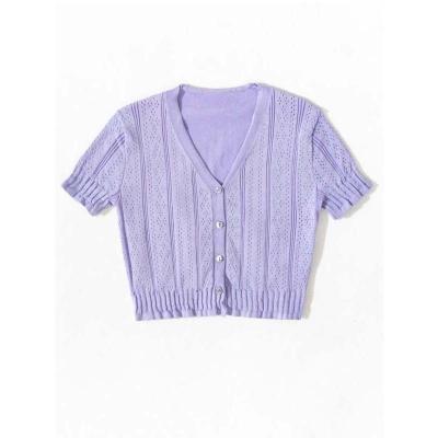 China spirit knitted sweater Front Shirred Pointelle Knit Anti-wrinkle wholesale price cos woman button cardigan for sale