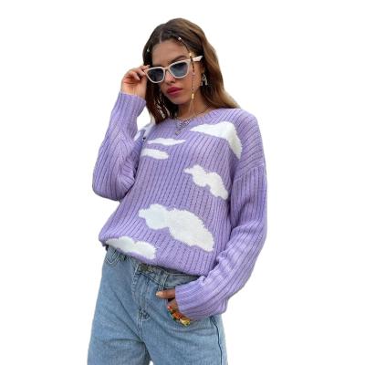 China Anti-Wrinkle Wholesale Price Clouds Pattern Rib Knit Sweater Knit Sweater Women's Sweaters for sale