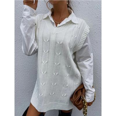 China Anti-wrinkle Wholesale Price V-Neck Slit Edge Cable Knit Aplet Sweater Vest Knit Sweater Women's Sweaters for sale