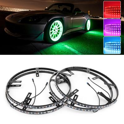 China Universal For All Car OVOVS Wholesale 4PCS Chasing Double Row Tire Car IP68 Light Waterproof RGB Ring Led Wheel Light For Trucks for sale