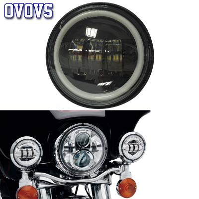 China OVOVS Aluminum 4.5 Inch Round LED Fog Lights With Halo DRL Corner White Eye For Harley Davidson Motorcycle for sale