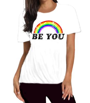 China Rainbow Short Sleeve Print Anti-Wrinkle Letter Print T-shirt Women Top Alphabet T-shirt Women for sale