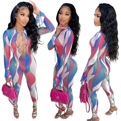 China Fashion Breathable Wholesale Bandage Long Sleeve Jumpsuits Plus Size Women Slim Pants Overalls for sale