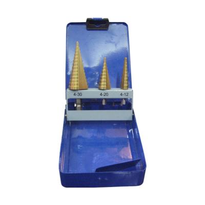 China Metal Cutting/Drillings/Reboring HSS 4-12 4-20 4-30mm Holes Metal Case Blue Titanium Step 3PCS Drill Set for sale