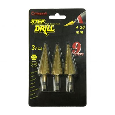 China Metal Cutting/Drillings/Reboring Holes HSS 3PC 4-20mm High Speed ​​Steel Step Drill Bits Set for sale