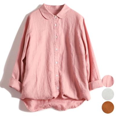 China QUICK DRY Washed 100% Sheer Linen Dress Shirt Sleep Shirt Women Simple Casual Style Pajamas With Pockets for sale