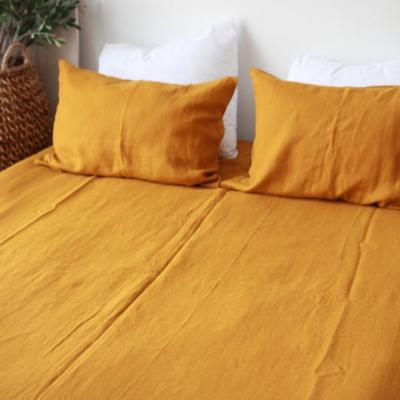 China Anti-bacteria Ginger Color Bedding Set Sheet Washed 100% Pure Linen Set With 1 Flat Sheet 1 Fitted Sheet 2 Pillowcases for sale