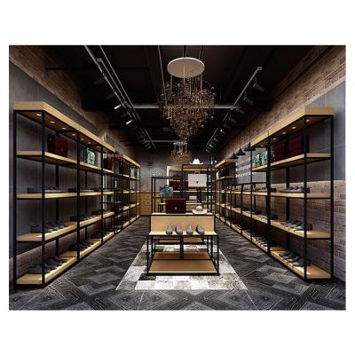 China Custom Sports Store Furniture Rack Set Wooden Metal Shop Display Metal Cosmetics Interior Design for sale