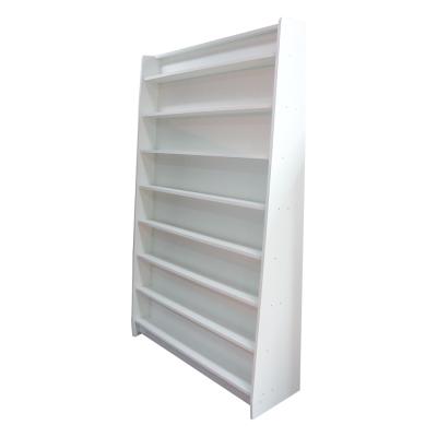 China Custom Wooden Multi Layers Metal Bookshelf Iron School Magazine Book Display Stand White Vertical Comic Stand for sale