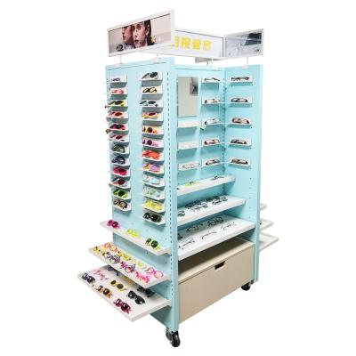 China Latest Modern Sunglasses Store Custom Logo Glasses Frames MDF Floor Stand Lock Monocle Eyeglass Display Display for sale