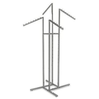 China Retail Metal Iron Garment Clothing Jeans Shop Store Furniture Chrome 4 Way Standing Boutique Display Rack Clothing for sale